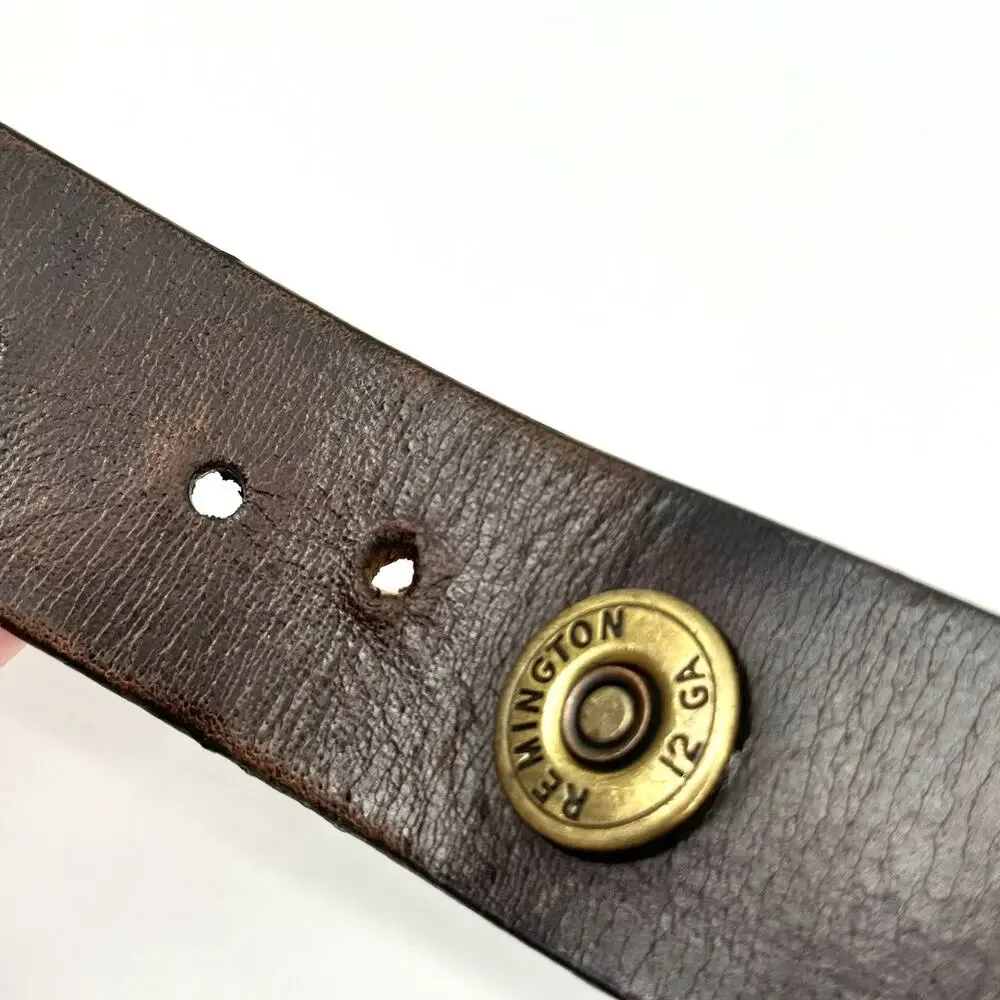 Remington Mens SZ 42 Brown Leather 12 GA Gauge Shell Belt Brass Buckle Concho
